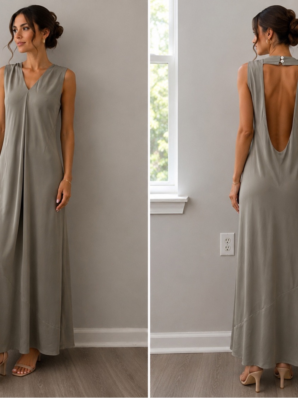 Show Me Your Mumu Women's Green Satin Sleeveless V-Neck Backless Maxi Dress S